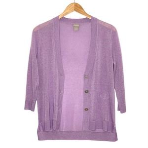 Chico’s Lilac Pastel Metallic 3/4 Sleeve Cardigan Sweater